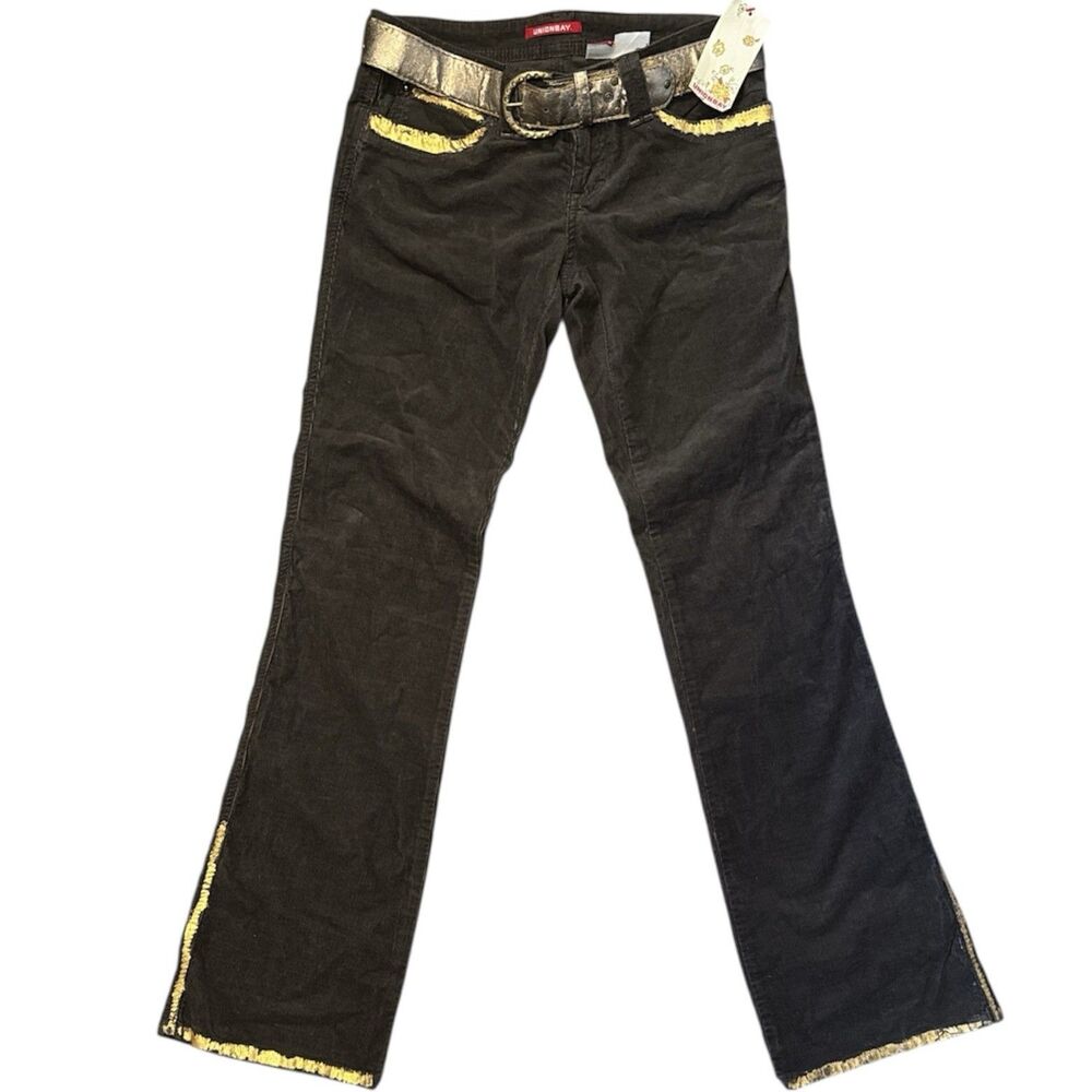 NWT UNION BAY Y2k Women's Size 5 Brown Corduroy Bootcut Pants Low Rise Gold Foil